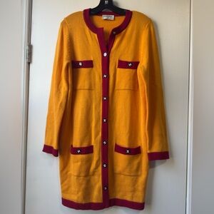 Chanel Women’s 100% Wool Two Tone Four Pocket Long Cardigan Coat Sz 38